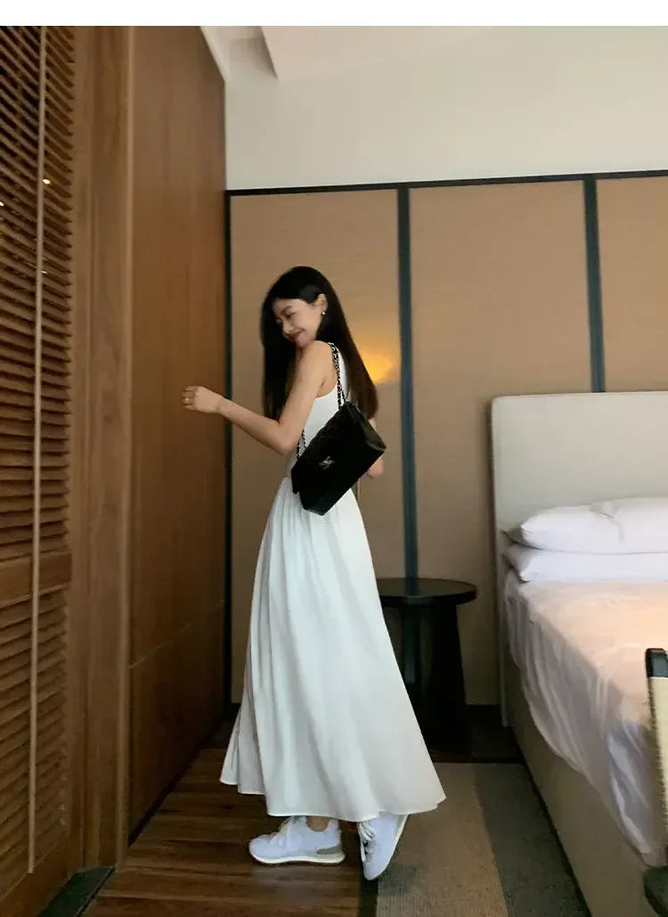 New Vintage Black Tank Top Midi Dress Wedding Dresses for Women Clothing O Neck Office Lady Casual Pockets Women's Clothing