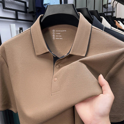 High quality 100% cotton solid color short sleeve polo shirt unique button men summer breathable comfort texture lapel T-shirt