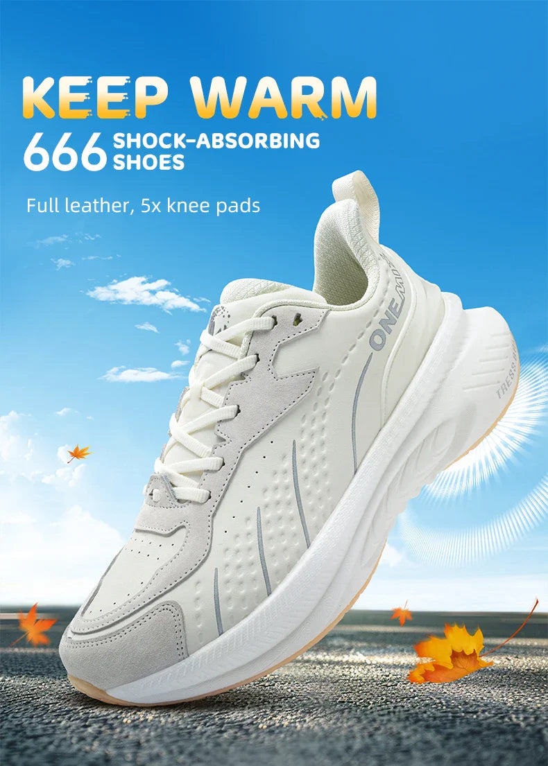 Winter Running Shoes for Men Leather Warm Sport Shoes Wear-resistant Female Jogging Training Shoes Black Walking Sneakers
