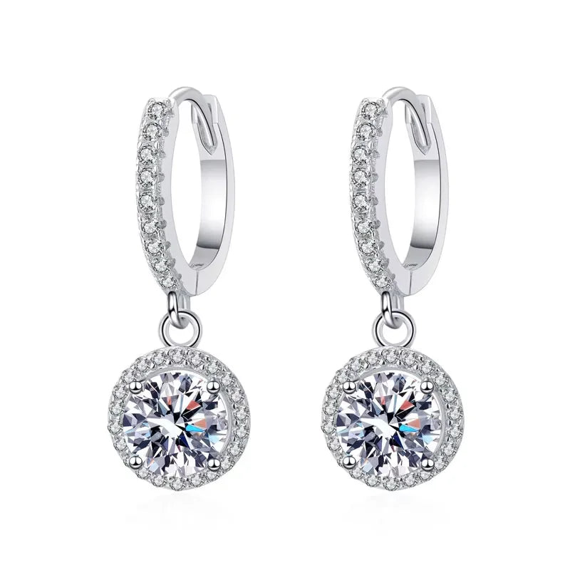 1ct D Color Moissanite Loop Earring 925 Sterling Silver Plated 18k White Gold Pendant Earring for Women Fine Jewelry