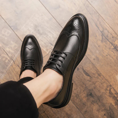 Formal Leather Shoes Men Party Social Office Shoes For Men Classic Brogue Business Wedding Shoes Men's Dress Shoes Black