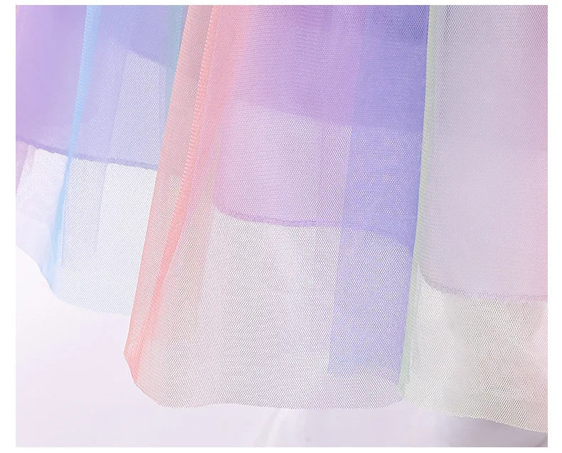 1 2 3 4 5 6 8 10 Years Flowers Baby Girls Dress Summer Rainbow Mesh Little Princess Dress Piano Performance Costume Kids Clothes