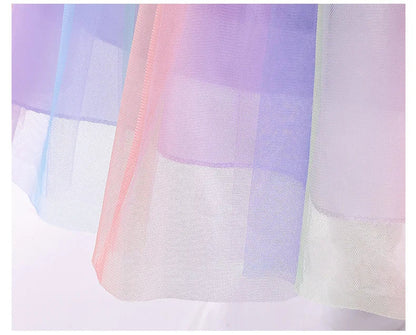 1 2 3 4 5 6 8 10 Years Flowers Baby Girls Dress Summer Rainbow Mesh Little Princess Dress Piano Performance Costume Kids Clothes