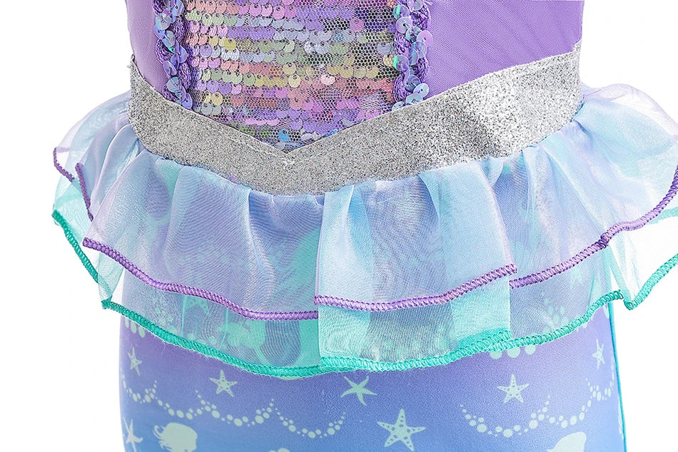Ariel Cosplay Princess Costume Kids Cartoon Printed Dress Girls Halloween Children Carnival Birthday Party Clothes
