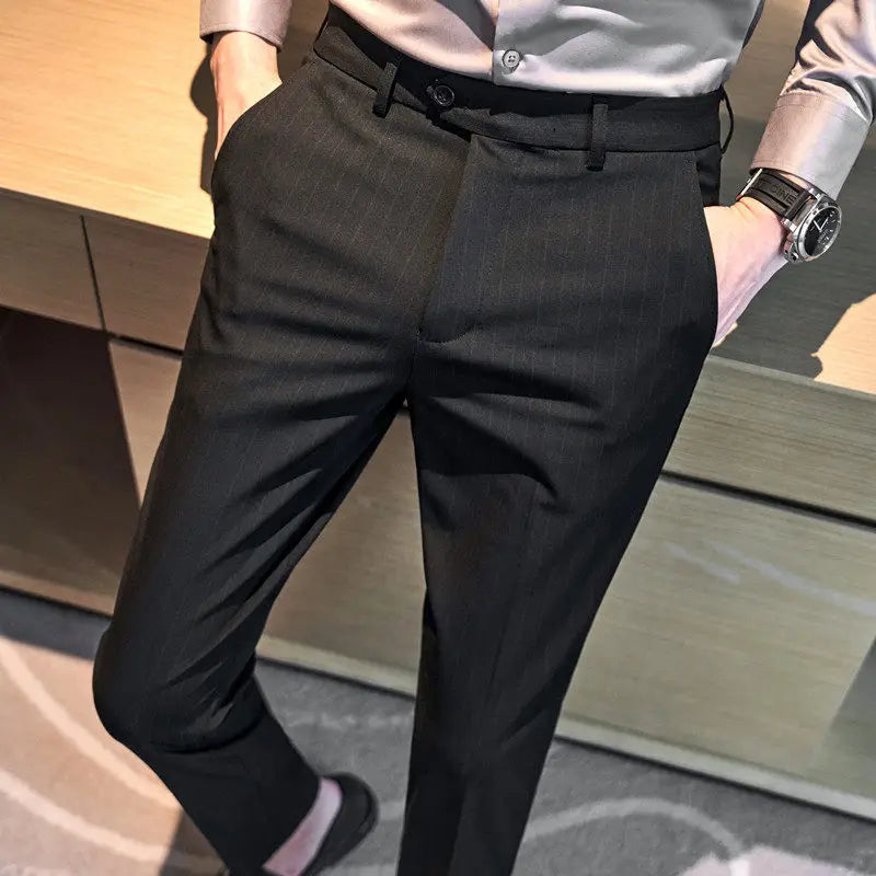 Men's Slim Fit Pinstripe Dress Pants, Stretch Comfort and Thickened Fabric for Business Casual Office Wear