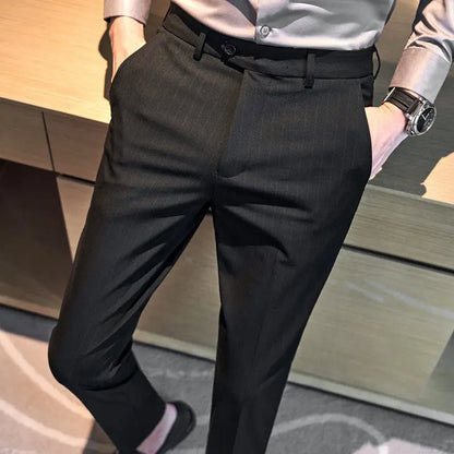 Men's Slim Fit Pinstripe Dress Pants, Stretch Comfort and Thickened Fabric for Business Casual Office Wear