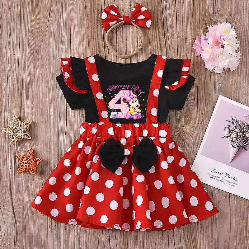 Minnie Mouse Girl Set Children Dress Baby Clothing Set Summer Birthday Costume Polka Dot Suspender Skirt Bow Headband skirt suit