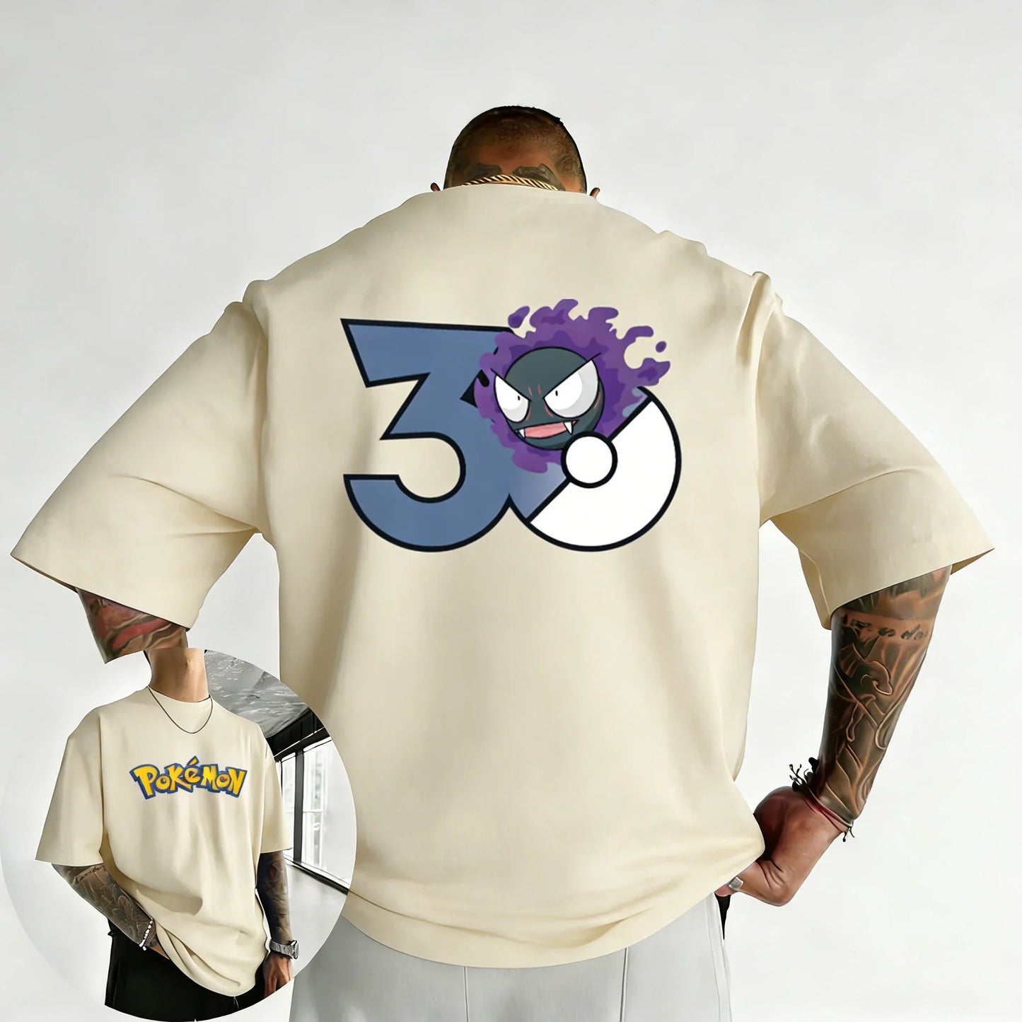 30th Anniversary Gastly Printed T-shirt Summer New Men's and Women's Loose Casual Hip Hop Trendy Short Sleeve Top