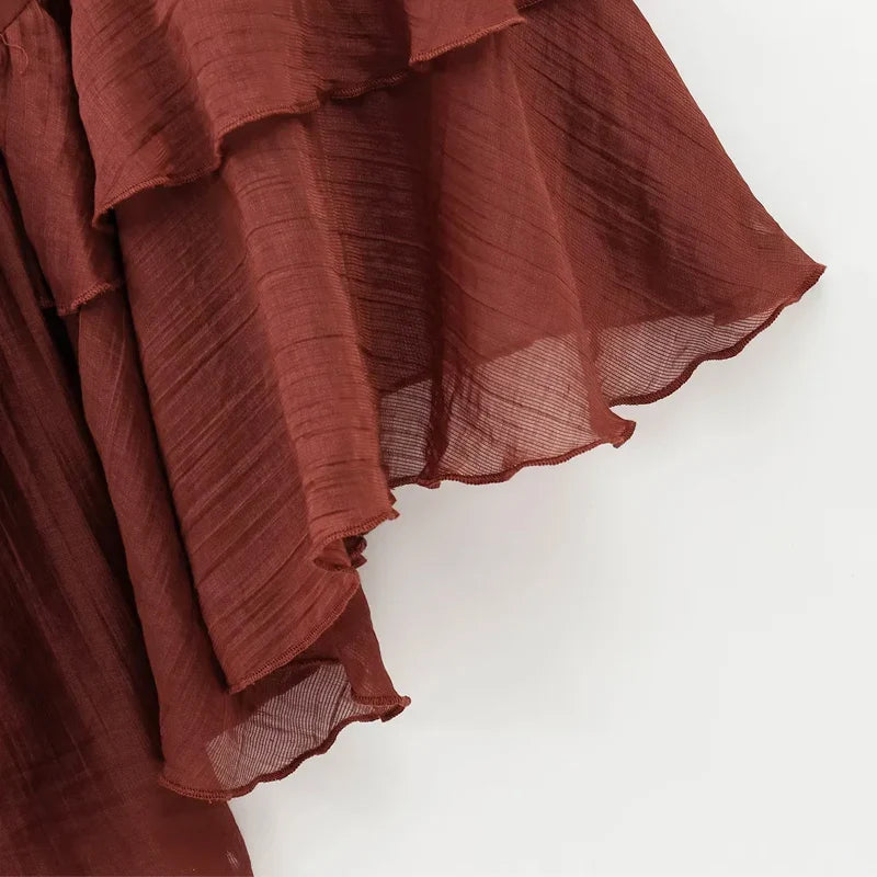 Woman 2025 Dress Ruffle Long Sleeve Mini Dress Summer Tie Fairy Short Dresses For Women Pleated Elegant Party Dresses 088