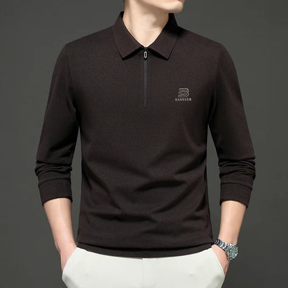High Quality Polo Shirtspring and Autumn Long Sleeved Men's T-shirt Printed Pattern New Business Casual Solid Color Loos T-shirt