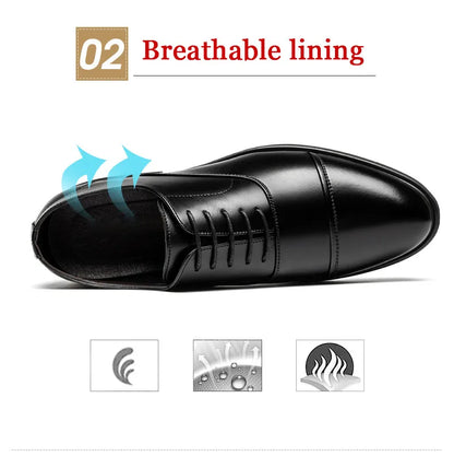 New Men 37-46 Men's Flat / 6CM Heightening Elevator Shoes Business Formal Leather Shoes Man British Casual Wedding Suit Shoes