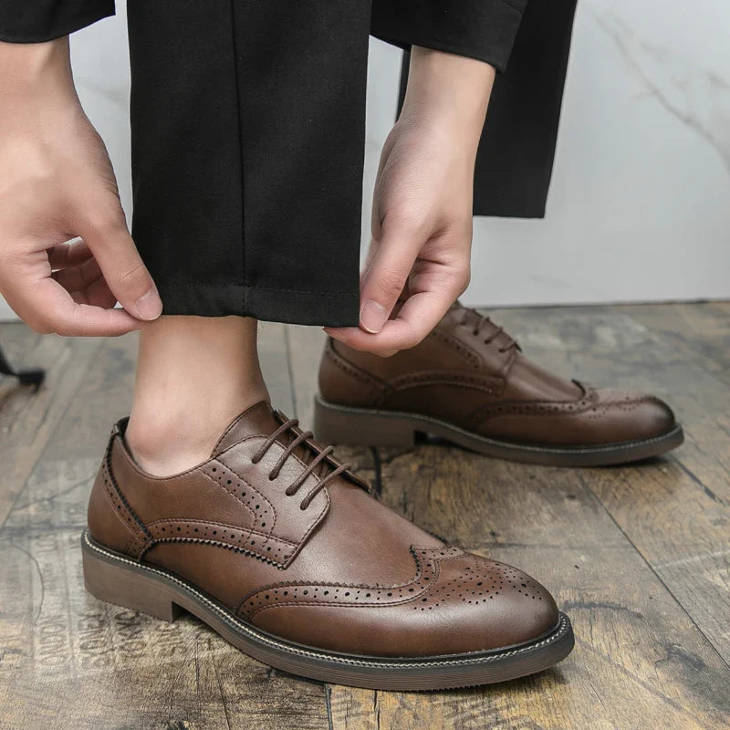 Men Lace Up Derby Shoes PU Solid Color Round Toe Business Casual Fashion Formal Shoes