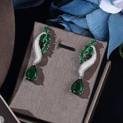 Conjunto de Joias para Noiva, com Colar, de 4 Peças, Zircônia Cúbica, Feminino, para Casamento, Cristal Colorido, em Formato de Gota, Popular, Nigéria