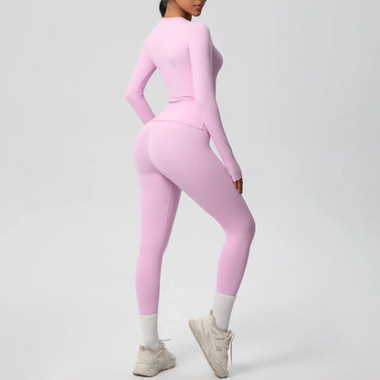 2 PCS Sportswear Yoga Set Gym Clothes Yoga Suits For Women Fitness Set Tracksuits Sports Long Sleeve Crop Top Gym Leggings