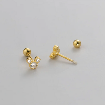 925 Sterling Silver Fashion Cute Cartoon Mouse Screw Bead Stud Earrings for Women Simple Chic Girl Party Jewelry Gifts