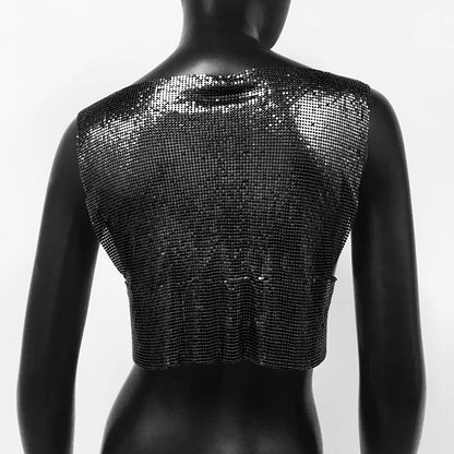 Sexy Metal Sequin Tank Top For Women y2k Summer Beach Backless Crop Top Rave Festival Club Outfits Camisole