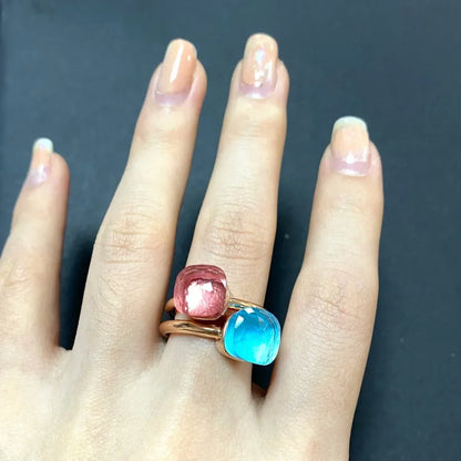 2Pcs/Set Fashion Stacked Candy Ring Women Mix Color Crystal Jewelry 30 Colors Trendy Gift for Valentine's Day