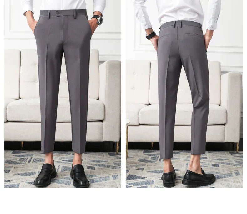 Thickened Fleece Men's Casual Straight Leg Pants Autumn Winter Elastic Slim Fit Korean Style Fashionable Nine Point Long Trou...