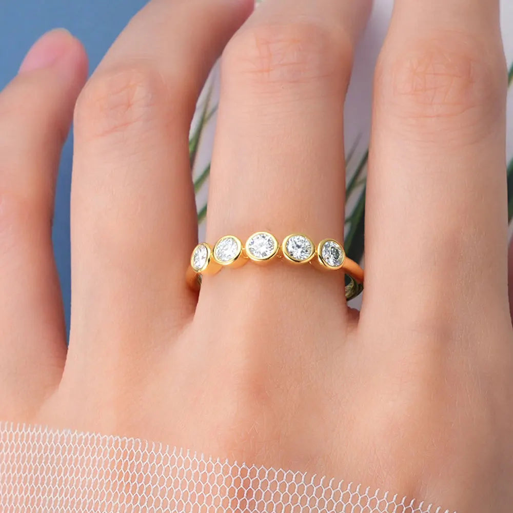 D VVS All Moissanite Rings for Women Bubbles Classic Engagement Wedding Band with Certificates 925 Sterling Silver Ring