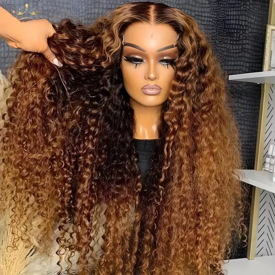 30 Inch Curly Highlight Ombre Lace Front Wig Human Hair Wigs Colored Deep Wave 13X6 Hd Lace Frontal Wig Pre Plucked 250 Density