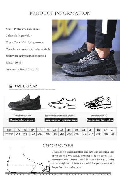 Safety Shoes Men's Work Boots Steel Toe Cap Puncture-Proof Indestructible Security Work Shoes Women Light Comfortable Sneakers