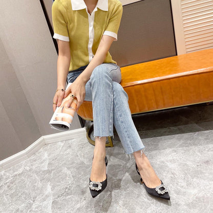 Brand Women Pumps Luxury Crystal Slingback High Heels Summer Bride Shoes Comfortable triangle Heeled Party Wedding Shoes