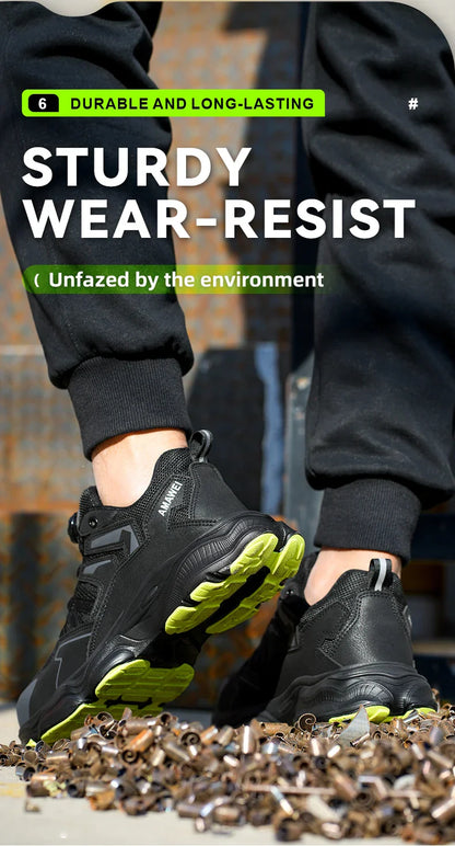 Rotating Button Safety Shoes Men Steel Toe Sneaker Work Shoes Man Puncture Proof Work Safety Boots Black Protective Shoes