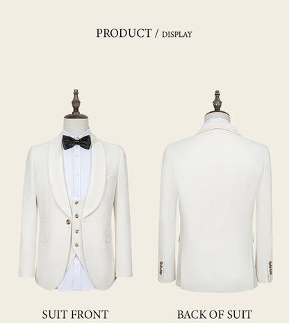 High Quality white elegant evening gown Tuxedo Prom man Suit Party Dress Slim fit casual suit wedding three-piece