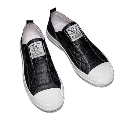 Genuine Leather Black White Shoes Men Casual Shoes Soft Flat Brand Cow Leather Cool Street Young Male Footwear D237