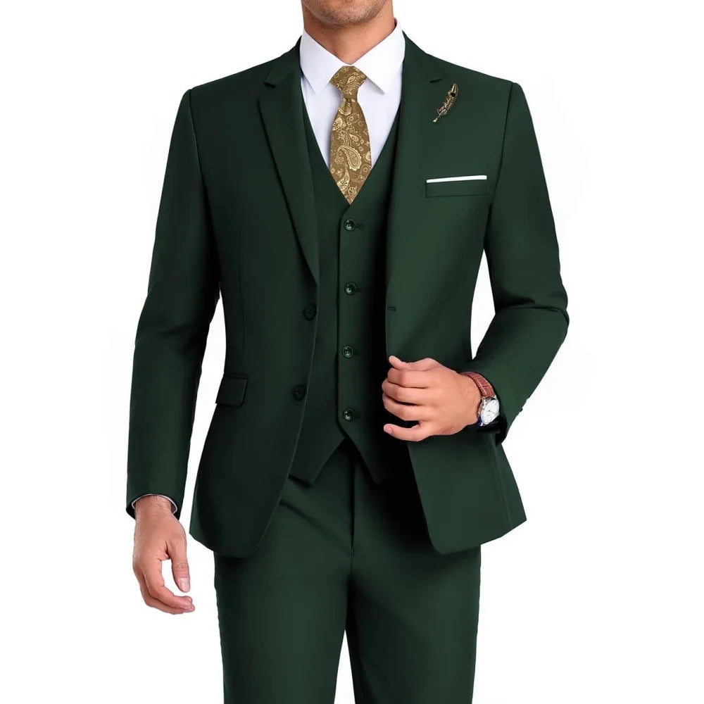 High-Quality Slim Fit Wedding Men's Suit Luxury Elegant Business Fashion Men Clothing 3 Piece Notch Lapel Blazer Vest Pants Set