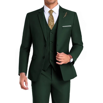 High-Quality Slim Fit Wedding Men's Suit Luxury Elegant Business Fashion Men Clothing 3 Piece Notch Lapel Blazer Vest Pants Set