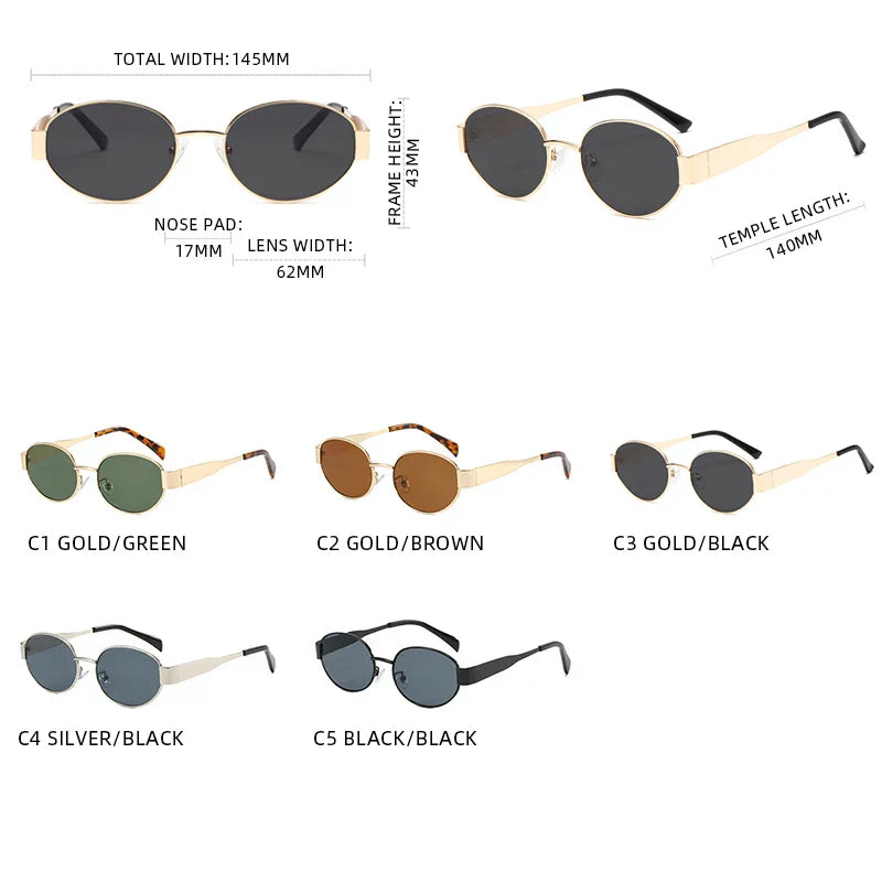 Luxury Small Oval Sunglasses Men Women Brand Design Metal Round Sun Glasses Classic Reto Casual Driving Shades