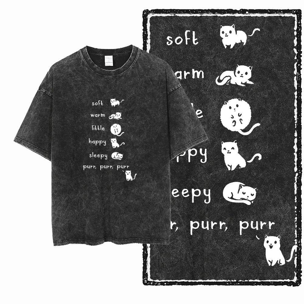 cat Printed Cotton Acid Washed Exclusive Graphic Unisex T Shirt Cool Streetwear Men Tshirts Big Size Tee for men