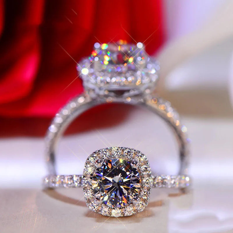 Moissanite Diamond Square Ring D Color 1CT 2CT Real 925 Sterling Silver For Women Wedding Fine Jewelry RI018