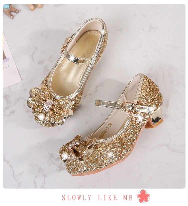 Baby Girls Princess Shoes Party Butterfly Crystal High Heels Sandal Children Dance Glitter Diamond Shoe Kids Walk Show Shoes