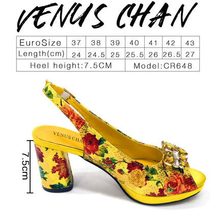 Italian Sandals and Bags Matching Set Women Heel Party for Gold Colour Wedding Bigger Size Thick Heel Shoes