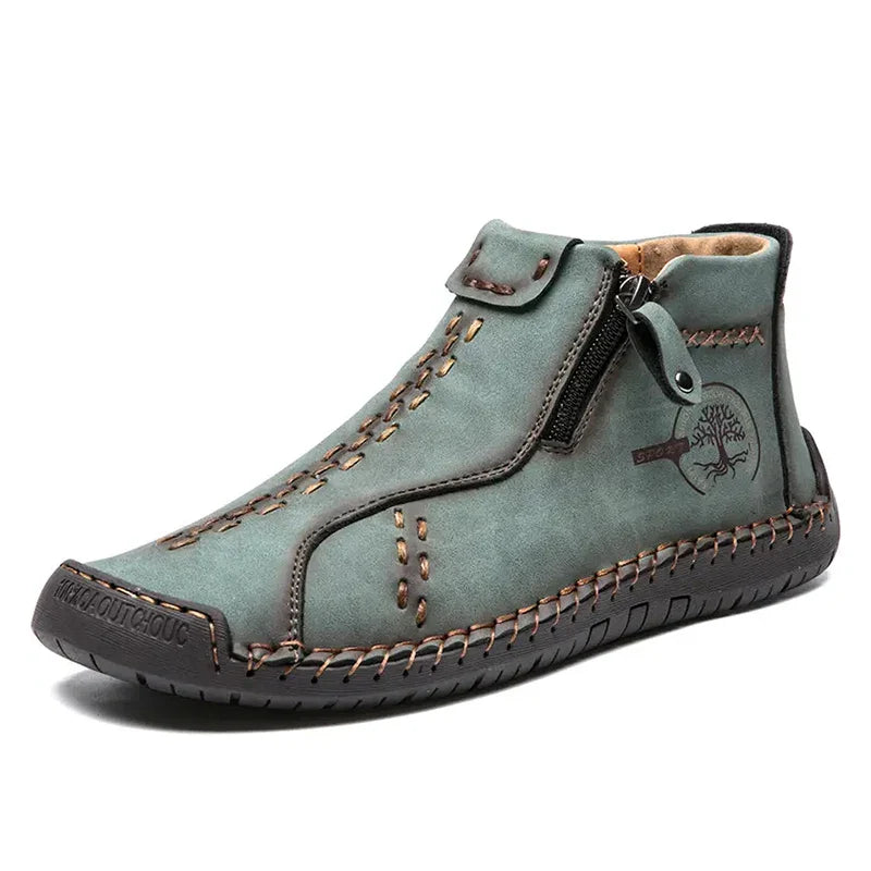 Handmade Leather Casual Shoes For Men Sneakers Men Flat Footwear Zipper Leather Boots Men Ankle Plus Size 39-48