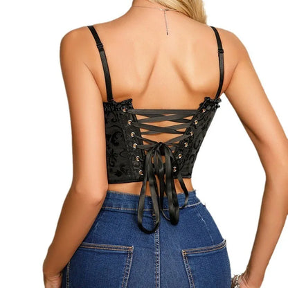 Double halter lace-trimmed corset for ladies a court shaping top