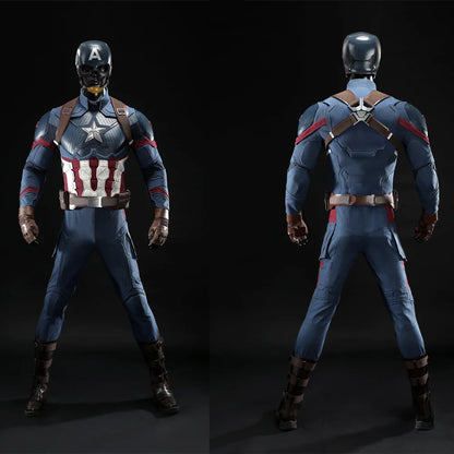 High Quality Adult Superhero Captain Steven Rogers Cosplay Costume Battle Uniform Costume  Halloween Carnival Helmet Boots