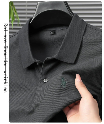 High end 100% cotton men's short sleeve solid color polo shirt light luxury brand embroidered business casual summer New T-shirt