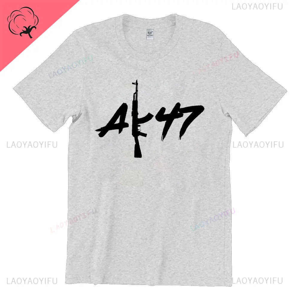 Vintage Classic Man Ak 47 TShirt Casual Fashion Military Fan Printed Cotton Shirt Summer O-neck Breathable Short-sleev Camisetas