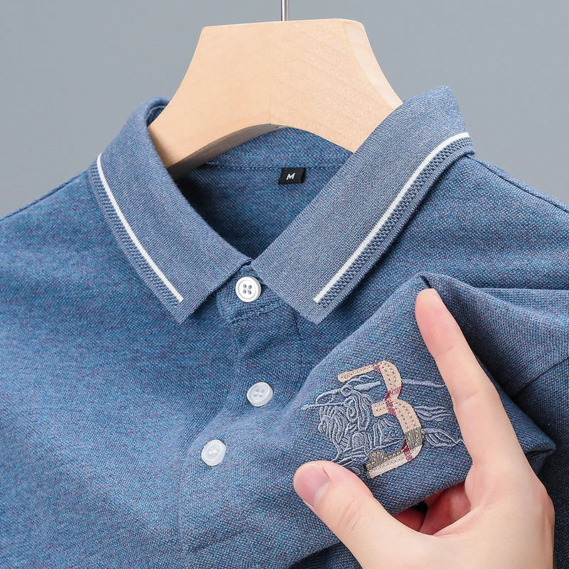 100Cotton High-End Quality Men's Polo Shirt Exquisite Horse Embroid Long Sleeve Fashion Lapel T-Shirt Business Trend Menswear