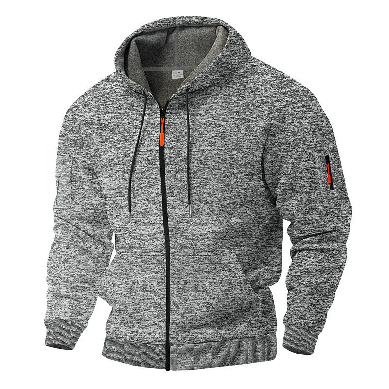 Heavy fleece men's jacket winter retro tooling pocket hooded zipper sports sweater men