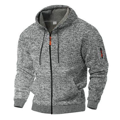 Heavy fleece men's jacket winter retro tooling pocket hooded zipper sports sweater men