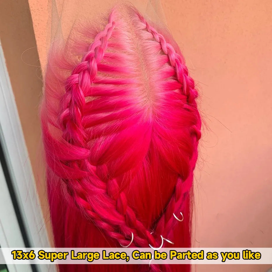 30 36 inch Hot Pink Transparent Lace Front Wig Human Hair 13x6 Lace Frontal Wigs For Women Long Straight Colored Human Hair Wigs