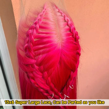 30 36 inch Hot Pink Transparent Lace Front Wig Human Hair 13x6 Lace Frontal Wigs For Women Long Straight Colored Human Hair Wigs