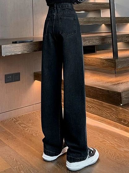 Calça Feminina Cintura Alta Jeans High Street Patchwork Reta