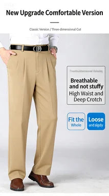 Men's Business Casual Straight Pants - Stretch Non-Iron Formal Trousers for Office Work & Daily Commute