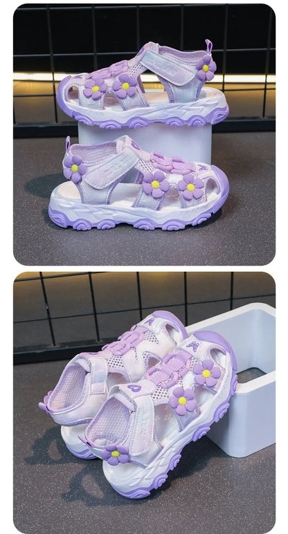 Summer Sport Sandals For Girls PU Leather Waterproof Beach Running Footwear For Children  Hollow Out Teenager Kid's Sneakers