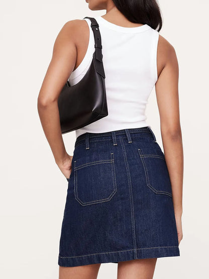 Women's Spring Summer Vintage Denim Mini Skirt Non-Stretch High Waist Belted Casual Streetwear Korean Y2K Fashion A-Line Skirt